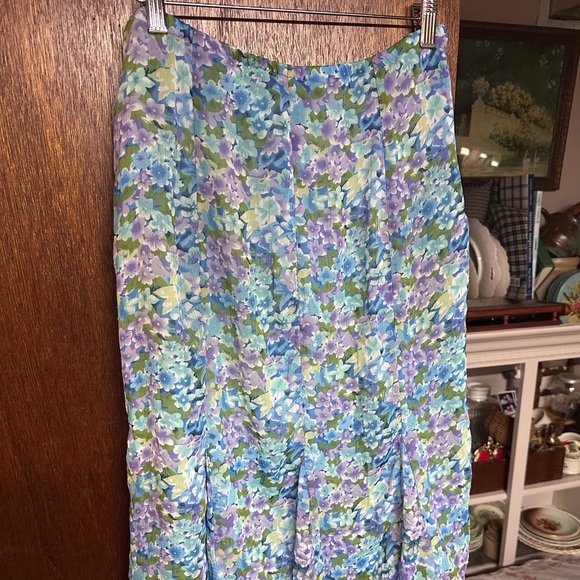 Y2K Notations Floral Vibrant Midi Skirt With Elastic Waist Asymmetrical Flowy - Picture 3 of 15
